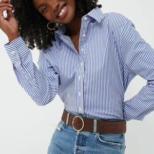 The Shirt by Rochelle Behrens Blue White Stripe Boyfriend Shirt